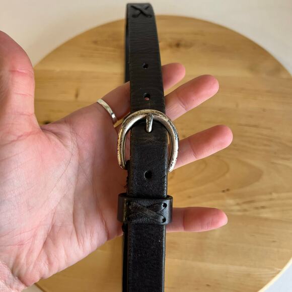 Ralph Lauren Black Genuine Leather Weaved Thin Skinny Silver Buckle Belt Size M main image 10